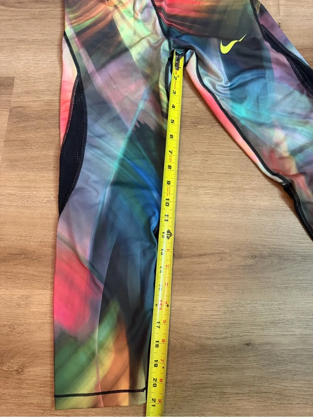 Nike Pro Girls' Multicolor Marble-Print Leggings with Neon Yellow Accents